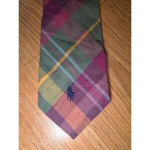 VINTAGE Polo Ralph Lauren Cotton Tie Multicolor Plaid Wide